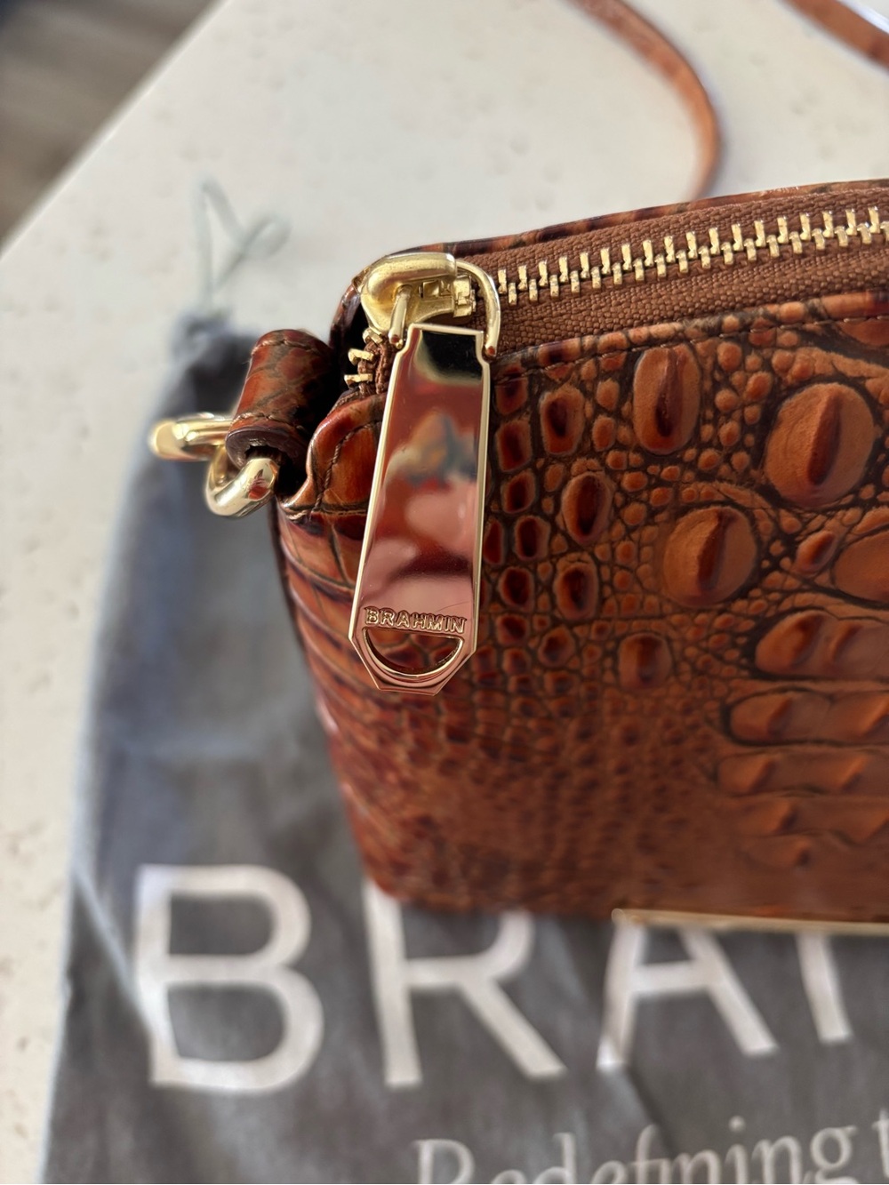 Brahmin Lorelei Pecan Melbourne Croc Embossed Leather Shoulder Bag - price firm - Picture 4 of 11